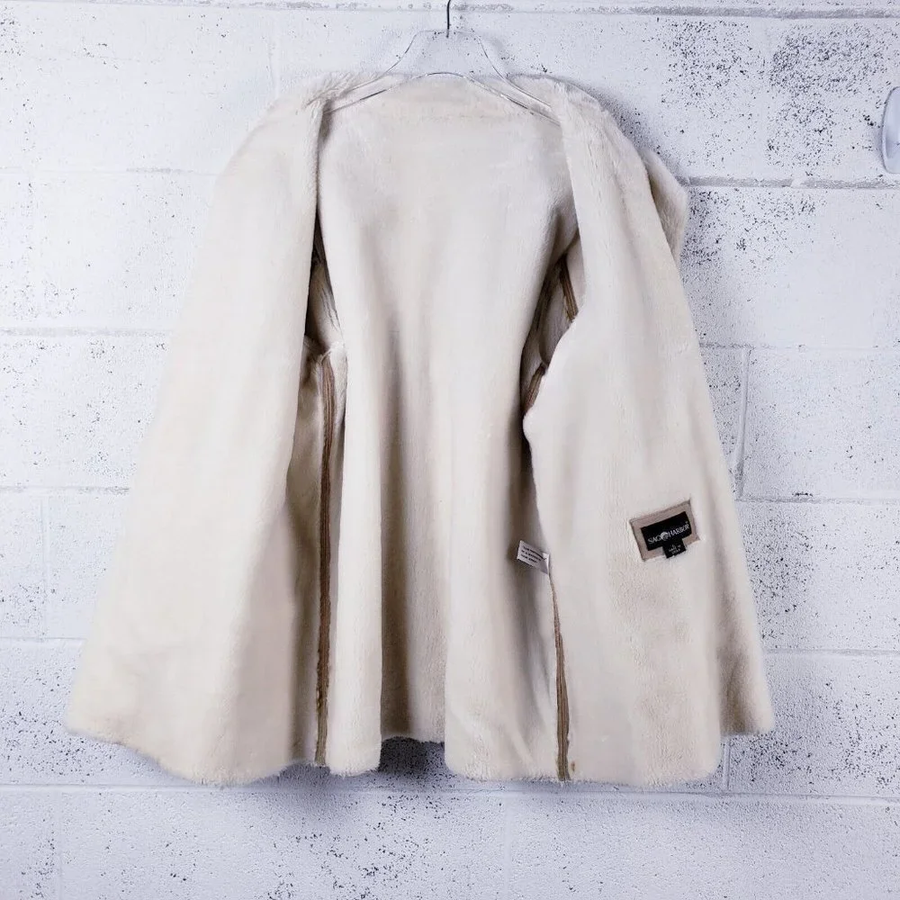 Sag Harbor Vintage Tan Suede Coat Womens Large Faux Fur Lined Oversized Mid-Leng